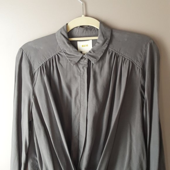 Maeve Grey Tie-Front Long-Sleeve Blouse Collar Size Medium - Picture 2 of 13